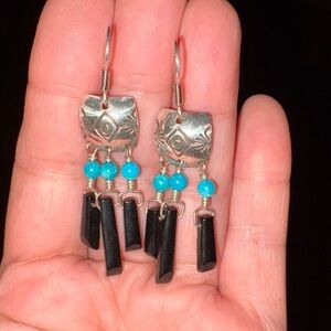 925 Silver and Black Dangle Earrings